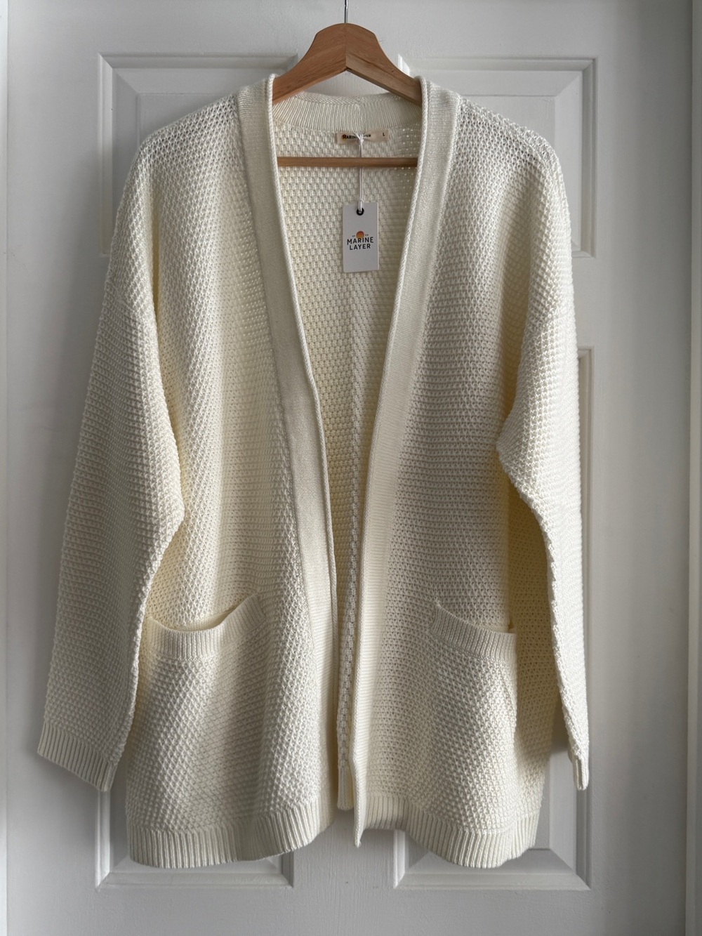 Marine Layer Catilina Cream Textured Open-Front Knit Cardigan - Picture 2 of 7